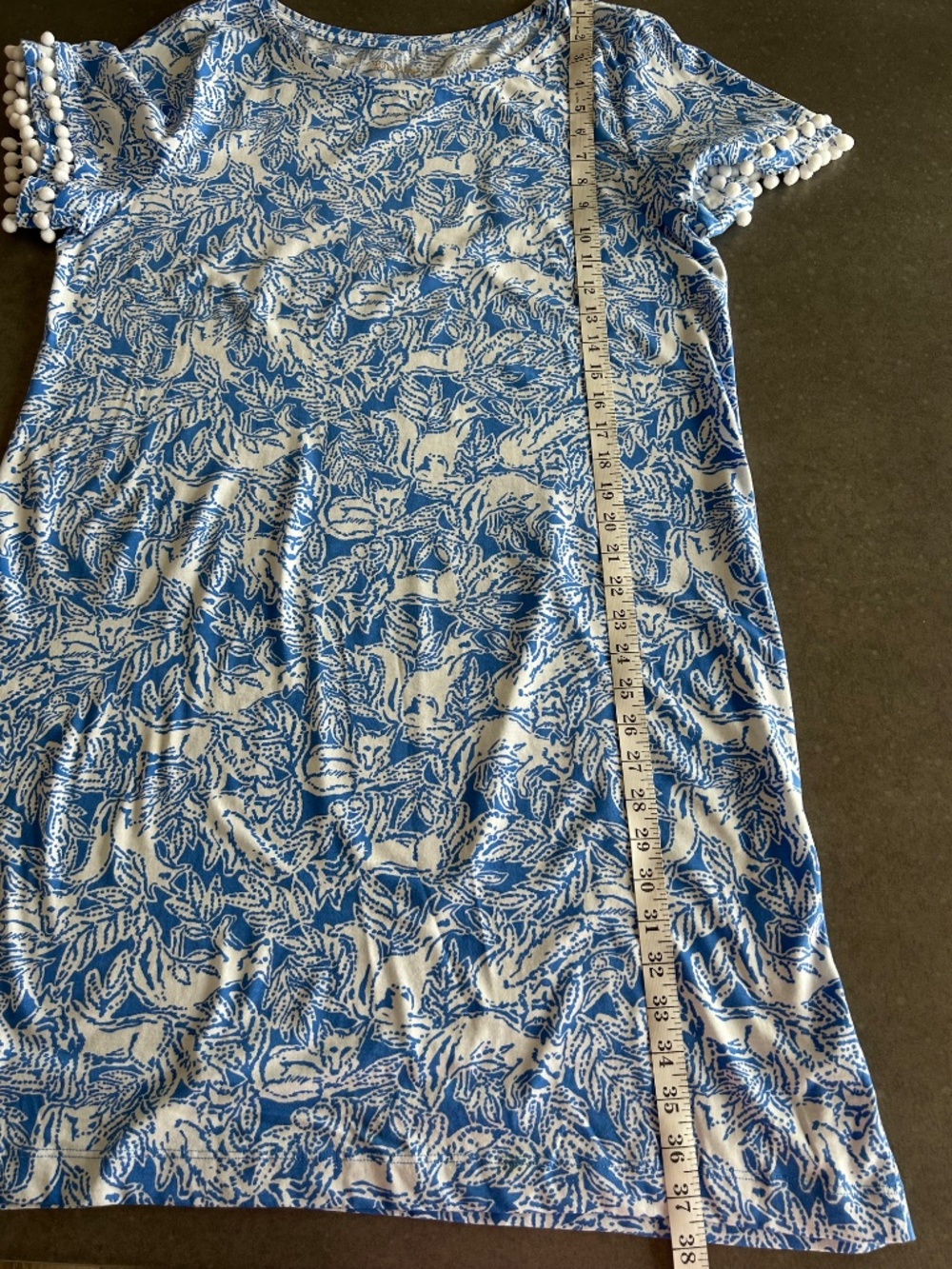 Lilly Pulitzer Lissie Dress Coastal Blue Fancy Feet Fox Pom Trim Sz XL - EUC - Picture 4 of 5